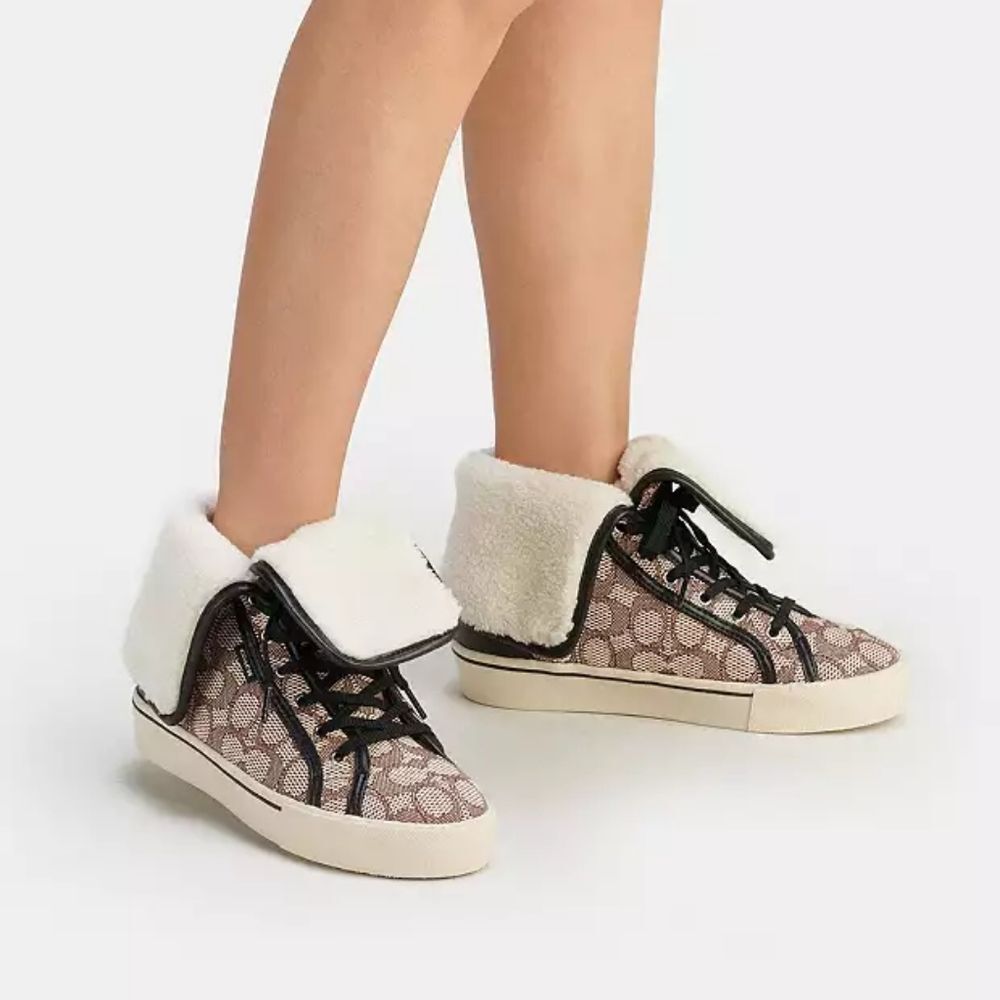 Coach Citysole Foldover High Top Platform Sneaker In Signature Jacquard
